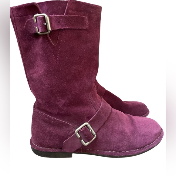 Vintage Hush Puppies Suede Booties Violet Purple Size 8 Boho Ankle Boots - Picture 1 of 7